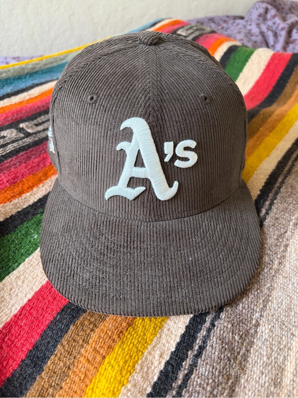 New Era Oakland A's Corduroy Cap in Brown with Light Blue Logo